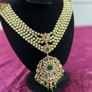 Elegant Pearl 5 layer with polki diamond Necklace